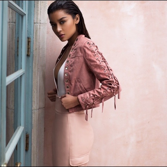 House of CB Jackets & Blazers - House of CB Brunella Rose Suedette Lace Up Jacket